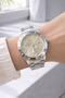 Silver Steel Cord Screw Detail Case Stone Index Wristwatch Quartz with Calendar