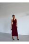 Women's Burgundy Halter Neck Accessory Dress Side Slit Midi Length Sandy Dress Hzl26S-Fry123841 - 2