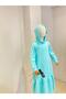 Girl's Turquoise Hooded Ruffle Cotton Sweat Dress - 5