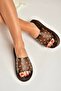 Y390400003 Brown Genuine Leather Women's Slipper