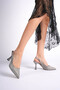 Lara Women's Platinum Glittery Back Open Heeled Shoes - 3