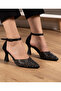 Women's Black Pointed Toe Evening Dress Shoes with Stone Detail on the Front - 2