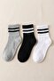 Unisex 3-Pack 90% Cotton Piece Striped College Socks Set - Black - White - Gray - 3
