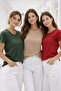 Women's 4-Pack Navy Blue Claret Red Beige Khaki 100% Cotton Short Sleeve T-Shirt - 6