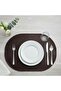 2 Pieces Leather Placemat-Knitted Patterned Brown Full Oval Placemat - 7