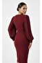 Women's Imported Scuba Fabric Collar Stone Embroidered Sleeves Pleated Sleeve Button Detailed Lined Design Dress - 4