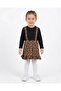 Girl's Leopard Detailed 2-3-4-5 Years Old Transitional Holiday Gilet Dress and Bodysuit