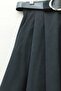 Belt Piece Tivil Skirt with Pleated Pocketed Zippers on the Front - Black - 3