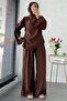 One-Shoulder Draped Asymmetrical Cut Design Double Suit – Brown