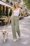 Natural Flow Lace-Up Casual Pants Linen Cotton - Oil Green - Green - S