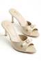 Women's Stiletto Heel U t Slipper Beige Shiny Leather Bow Tie