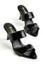 Women's Stiletto Heel U t Slipper Black Two-Stripe Shiny Skin - 3