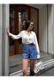 Women's Eyelet Detailed Chain Belt Pack Mini Shorts Blue - 3