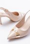 Gold Premium Women's Beige Patent Leather Pointed Toe Stiletto Heeled Shoes - Buckled Stylish Evening Dress Shoes - 2