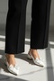 Feral Bowknot White Patent Leather (4 cm Heel Length) Pointed Toe Heeled Ballet Flats Shoes - 4