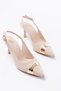 Gold Premium Women's Beige Patent Leather Pointed Toe Stiletto Heeled Shoes - Buckled Stylish Evening Dress Shoes