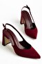 Plus Size Women's Heeled Shoes Burgundy Satin Flat Heel Side Transparent - 3