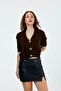 Short Sleeve Gold Buttoned V-Neck Knitwear Cardigan - 2