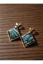 Green Marble Patterned Gold Color Square Framed Steel Earrings-Non Tarnish - 3