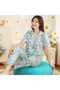 Floral Pattern Shirt Collar Buttons Milan Fabric Soft Women's Pajama Set