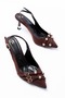 Gold Premium Bitter Brown Pointed Toe Buckled Women's Heeled Shoes - Stiletto Heel U Stylish Slingback Stiletto