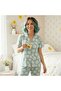 Floral Pattern Shirt Collar Buttons Milan Fabric Soft Women's Pajama Set - 3