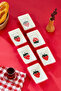 Çilek Patterned Ceramic Snack Bowl Set of 6 Rectangular Breakfast Sauce Bowl, Snack Bowl and Dessert Bowl