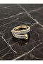 Gold Color Double Row Baguette Zircon Stone Adjustable Steel Ring - Tarnish Resistant