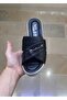 Women's Platform Sole High Wedge Heel Stone Detailed Black Skin Leather Slipper - 2