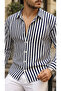 Men's Vertical Striped Half Oversized Shirt