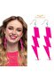 80S 90S &amp; # 39;Lar Retro Neon Pink Lightning Earrings 10 cm