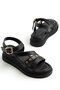 Women's Wedge Heel Sandals Black Cross-Strapped Troklu - 3