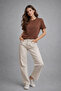 Women's Brown Short Sleeve Crew Neck Interlock Fabric T-Shirt - 5