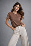 Women's Light Brown Short Sleeve Crew Neck Interlock Fabric T-Shirt - 7