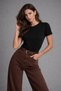 Women's Black Short Sleeve Crew Neck Interlock Fabric T-Shirt - 5