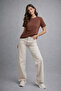 Women's Brown Short Sleeve Crew Neck Interlock Fabric T-Shirt - 3