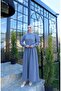 Button Detailed Pleated Hijab Dress Light Gray Hnt8528 - 2