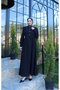 Button Detailed Pleated Hijab Dress Black Hnt8528 - 2