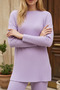Women's Slit Blouse and Elastic Hem Pants Set in Cotton Ribbed Fabric - 4
