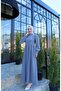 Button Detailed Pleated Hijab Dress Light Gray Hnt8528 - 4