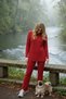 Women's Slit Blouse and Elastic Hem Pants Set in Cotton Ribbed Fabric - 5