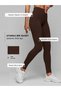 Rib Knit Knitted Corded Fabric High Waist Shaping / Sculpting Brown Leggings No Show Matte Fabric - 2