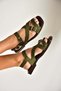 Y458702602 Green Suede Buckle Detail Women Sandals - 2