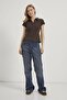 Collared Zippered Stretchy T-Shirt Brown - 3