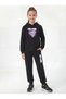 Kangaroo Pocket Hooded Love Print Detailed Girls' Tracksuit Set