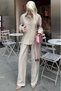 Stone Color Striped Women's Tencel Shirt Set Mg2695 - 7