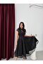 Black Shoulder Detail Lace Embroidered Sequined Midi Evening Dress - 3