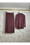 26452 Button Detailed Front Zipper Jacket Skirt Set - 2
