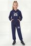 Kangaroo Pocket Hooded Girls' Tracksuit Set with Cat Print Detail - 4