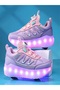 Kids LED Light Up Rechargeable Roller Skates 4 Wheels Multifunction Boys Girls Gift - 2
